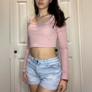 ribbed pink crop long sleeve